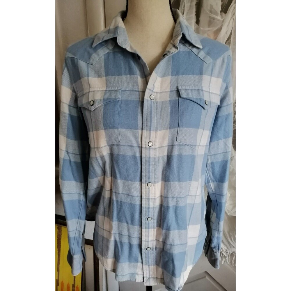 Ralph Lauren Sport Plaid Flannel Shirt Womens 12 Western Blue White